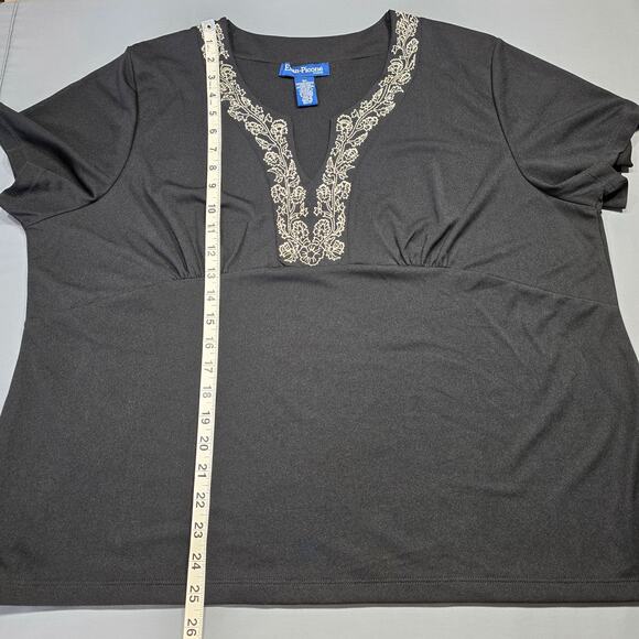 Evan-Picone Black Embroidered Shirt Classic Short Sleeve Top Womens Plus Size 3X - Picture 7 of 8
